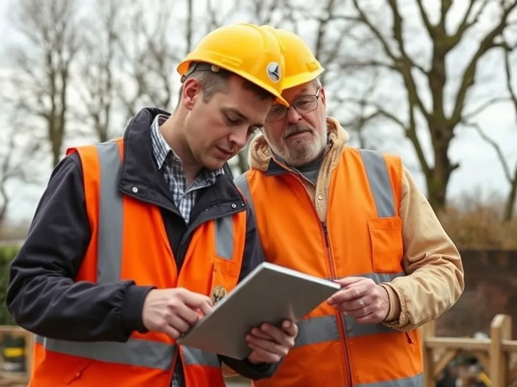 Two professionals working on general boundaries rule near Gravesend